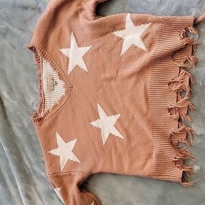 Pink rose, star cropped sweater